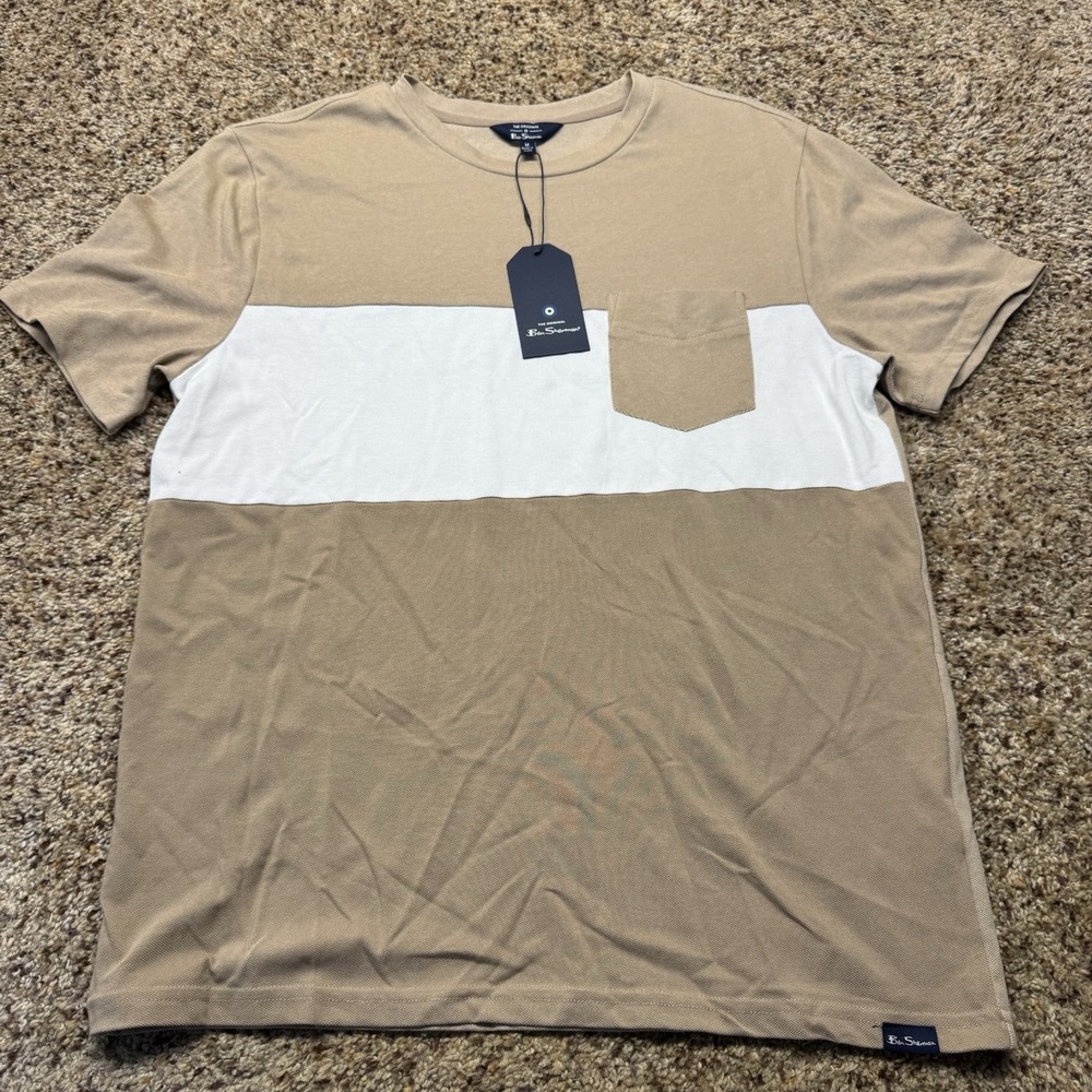 Ben Sherman Men's M Colorblock Pocket Tee Sand White‎ Short Sleeve NWT